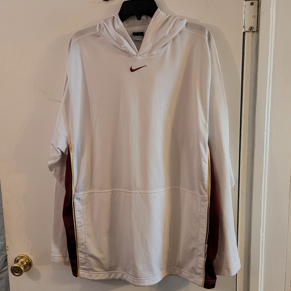 Nike Center Swoosh Hoodie white burgundy and gold trim Polyester lightweight XL